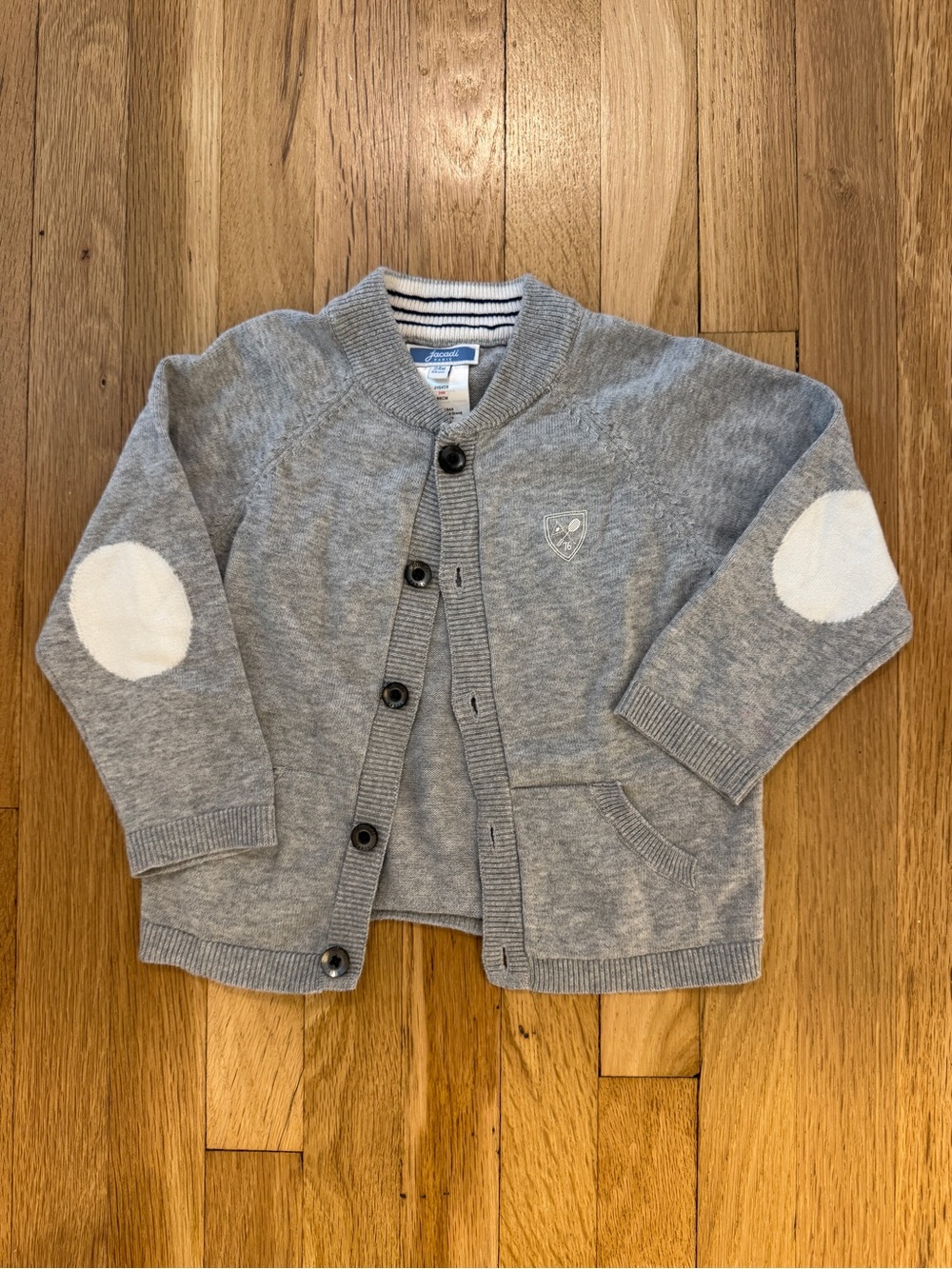 Jacadi Gray Cardigan with White Elbow Patches